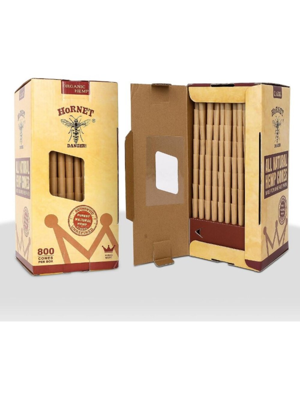 800 Pack King Size Pre Rolled Cones - Natural Unrefined Rolling Papers with Tips